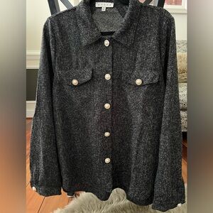 HYFVE Black Textured heavy shirt or light Shacket w faux pearl buttons